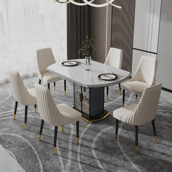 Faux Leather Dining Chairs Modern Parsons Armless Chair with Black Legs