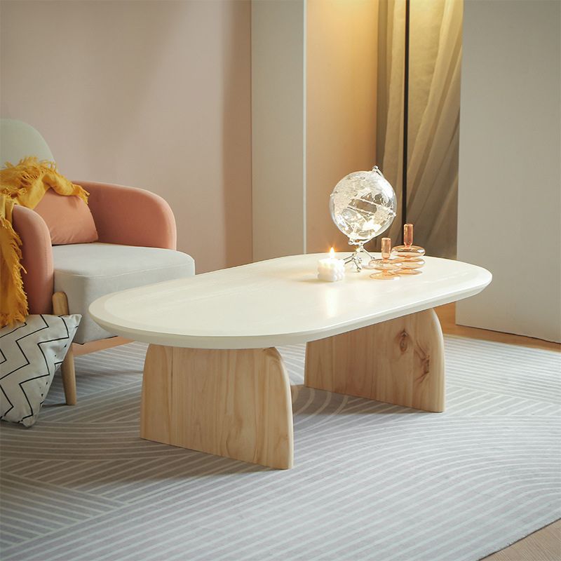 Oval Pine Wood Coffe Table with Wooden Sled Base Cocktail Table Clearhalo 'Coffee & Accent Tables' 'Coffee Tables' 'coffee_tables' 'furn' 'furn_coffee_tables' 'Furniture' 'Living Room Furniture' 1200x1200_62e0883b-f8c4-44d4-a4b7-5b7a3aa52211