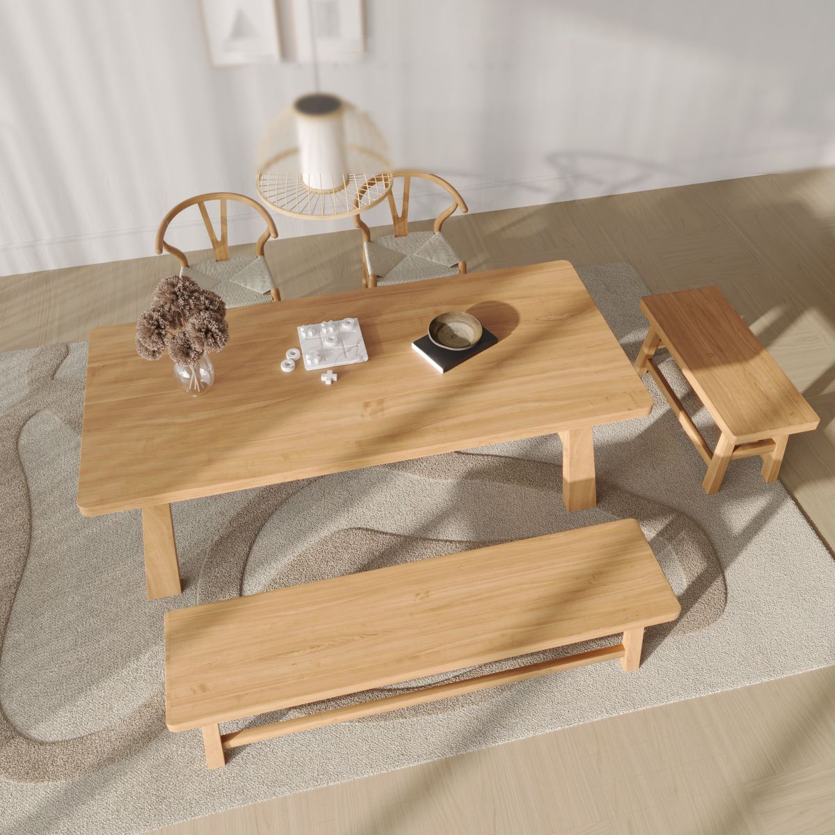 Fixed Modern Dinette Set 1/3 Pcs Solid Wood Furniture for Home