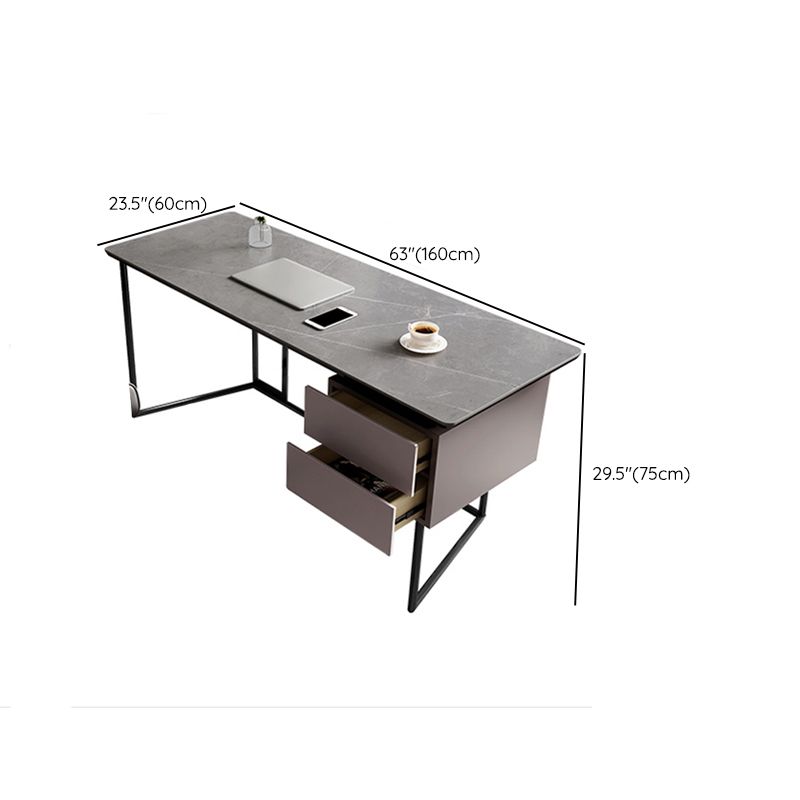 Desca da ufficio a forma di rettangolare 2 cassetti scrivania in grigio