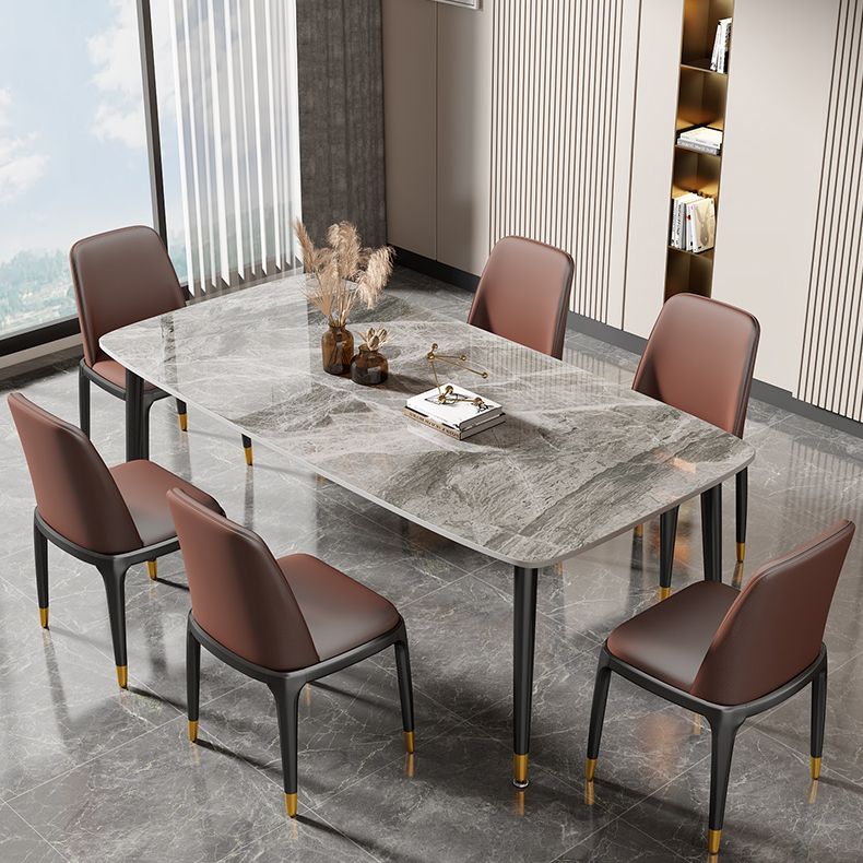 Mesa de comedor rectangular con tapa de piedra, mesa de comedor de cocina estilo Glam con patas negras