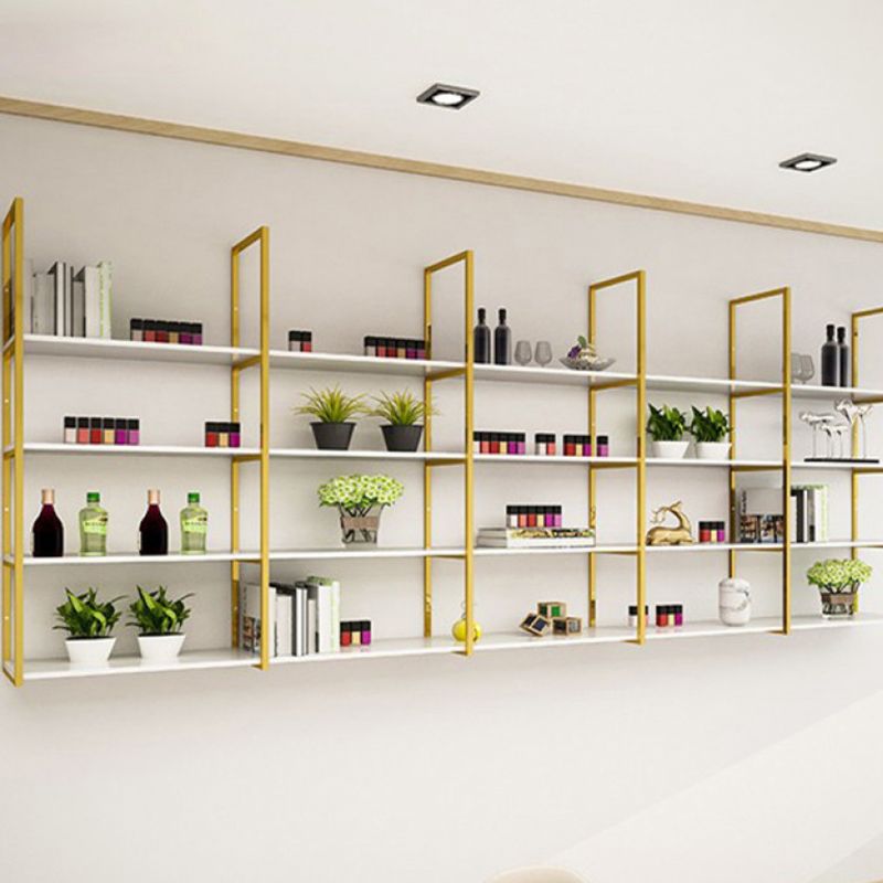 Libreria di libreria industriale a muro di scaffale in legno rettangolo