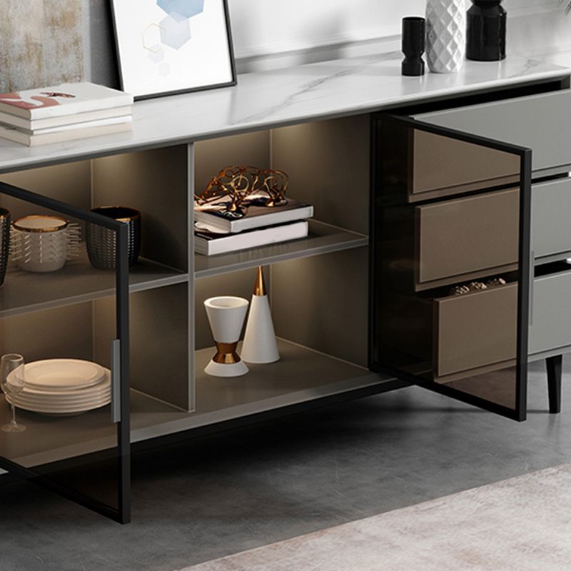 Contemporary Stone Top Sideboard 3 Drawers 2 Doors Sideboard for Living Room Clearhalo 'buffet_sideboard' 'Buffets & Sideboards' 'furn' 'furn_buffet_sideboard' 'Furniture' 'Kitchen & Dining Furniture' 1200x1200_62eb97b7-bd00-4487-abbf-4efa853cedb8