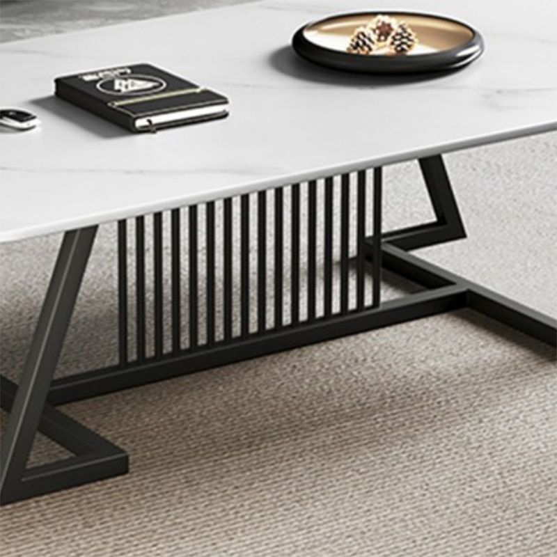 Rectangle Stone Top Coffee Table with Black Metal Trestle Base Clearhalo 'Coffee & Accent Tables' 'Coffee Tables' 'coffee_tables' 'furn' 'furn_coffee_tables' 'Furniture' 'Living Room Furniture' 1200x1200_62ebabcc-43fd-4dcb-a1a3-e1171eb0ef78
