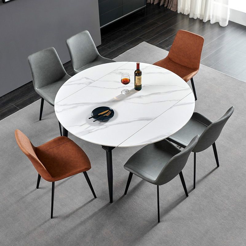 Simplicity Style Stone Dining Table Round Drop-Leaf Table with 4-foot