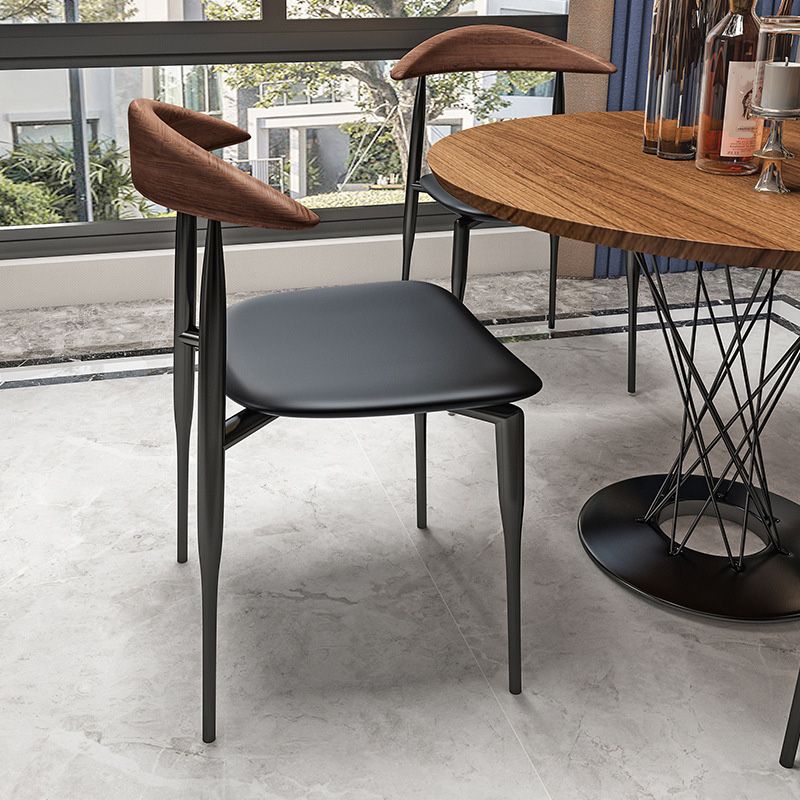 Industrial Metal Kitchen Dining Side Chair Faux Leather Side Chair