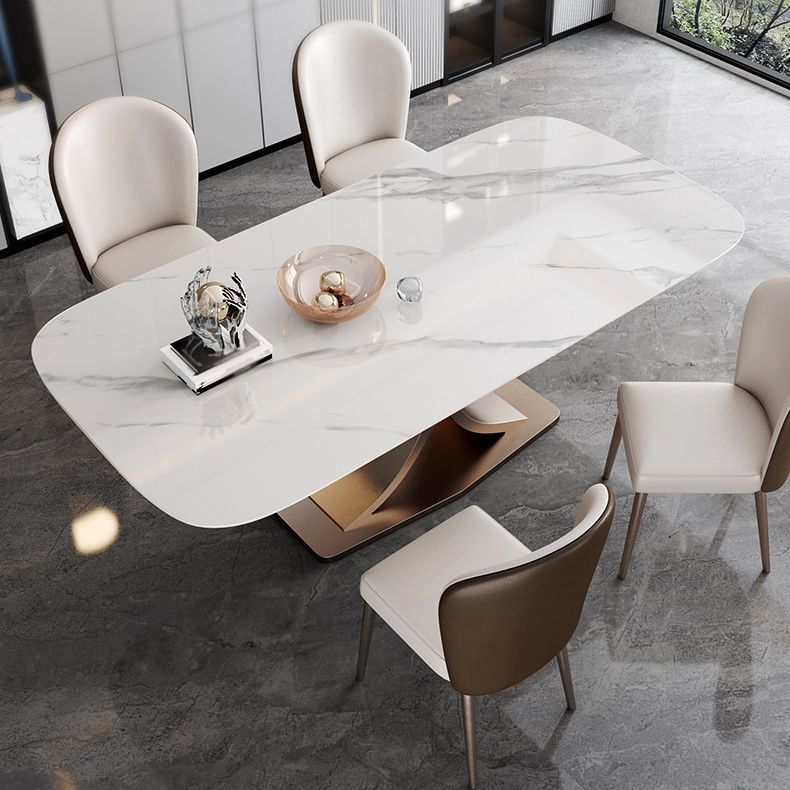 Modern Rectangle Dining Table Set 1/2/5/6 Pieces Dinette Set with White Sintered Stone Top