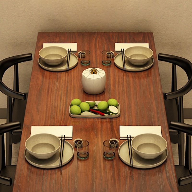 Rectangle Industrial Brown Dining Table Solid Wood and Metal Trestle Base Dining Table Clearhalo 'Dining Tables & Seating' 'Dining Tables' 'dining_table' 'furn' 'furn_dining_table' 'Furniture' 'Kitchen & Dining Furniture' 1200x1200_62f571b6-572d-43ed-b886-f1d4c54515f8