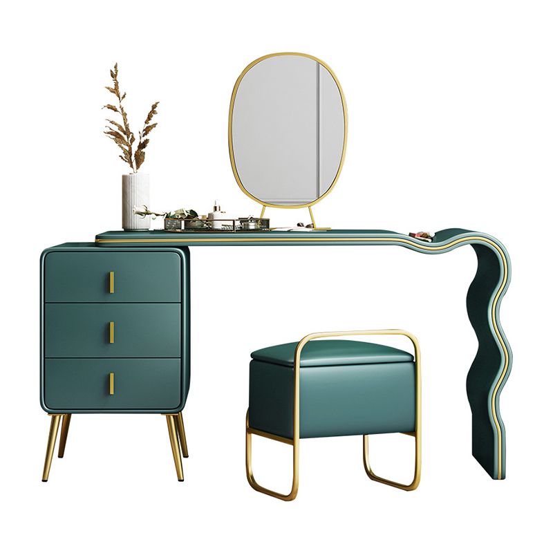 Genuine Leather Vanity Table Set Glam 30. 7" H Makeup Dressing Table with 3 Drawers