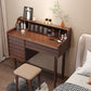 Modern 3 Drawer & Jewelry Vanity Desk Brown Wood Makeup Vanity Desk