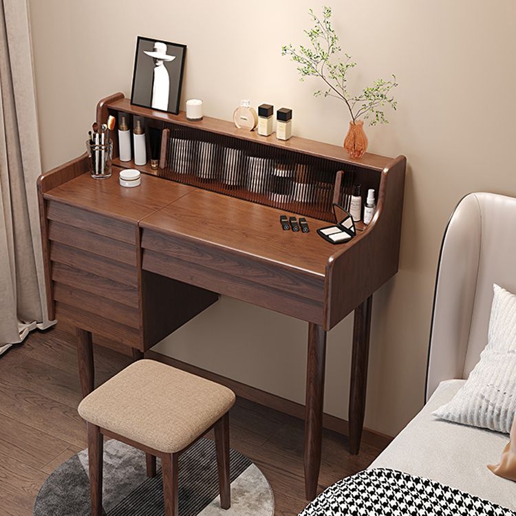 Modern 3 Drawer & Jewelry Vanity Desk Brown Wood Makeup Vanity Desk