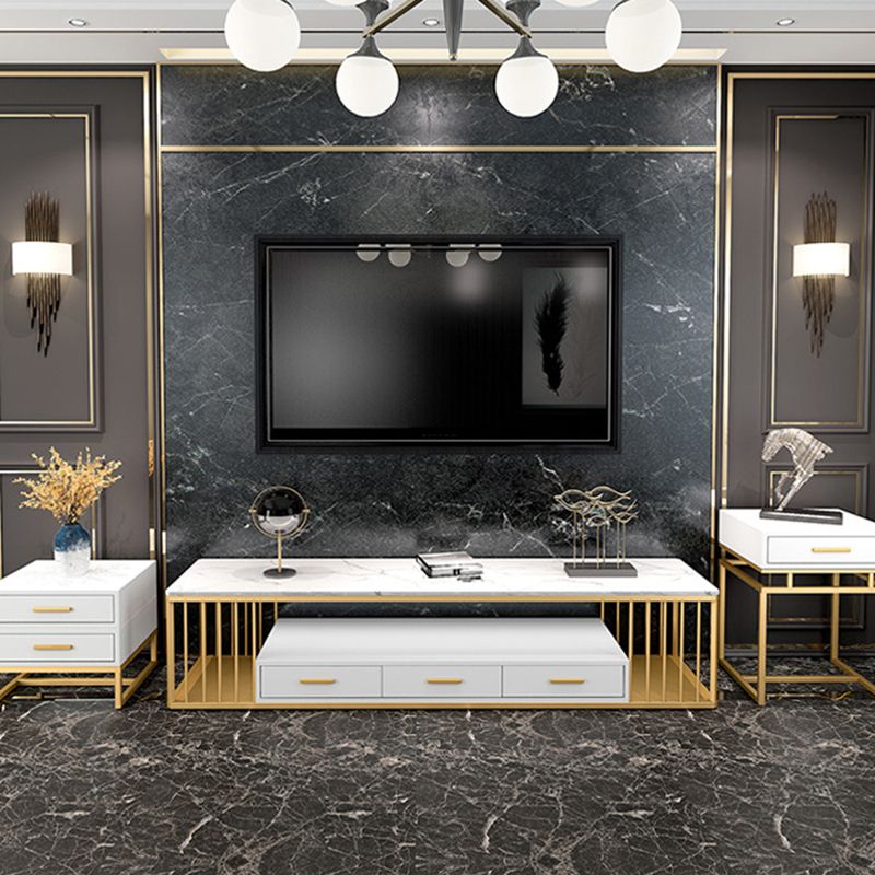 Glam Stone TV Media Stand 16" W Scaffalatura aperta Console TV con cassetti