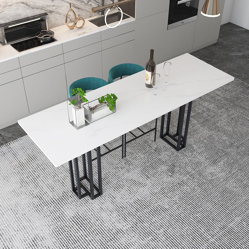 Industrial Marble Bar Table with Rectangle Table Top Double Pedestal Table - 39" H Clearhalo 'Bar Furniture' 'Bar Tables' 'bar_tables' 'furn' 'furn_bar_tables' 'Furniture' 'furniture_bar_tables' 'Kitchen & Dining Furniture' 1200x1200_62fc2343-d69c-4dad-81e2-70214aa07563