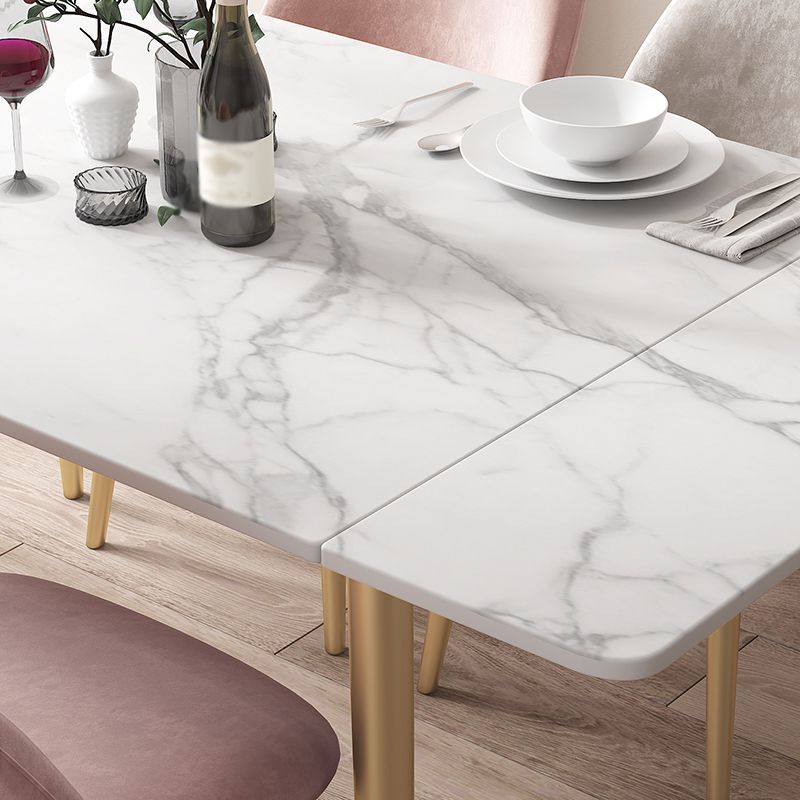 Rectangle Golden Base Dining Table Glam Stone 4 Legs Dining Table Clearhalo 'Dining Tables & Seating' 'Dining Tables' 'dining_table' 'furn' 'furn_dining_table' 'Furniture' 'Kitchen & Dining Furniture' 1200x1200_62fc5c92-61d5-4c7e-af28-35cc440d138b