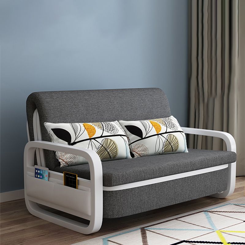 Contemporary Square Arm Convertible Cotton Blend Bed Sofa Couch in Grey Clearhalo 'furn' 'furn_sofas' 'Furniture' 'Living Room Furniture' 'Sofa' 'sofas' 1200x1200_62fcb2ab-8a0b-4483-8de9-e8c647577e80