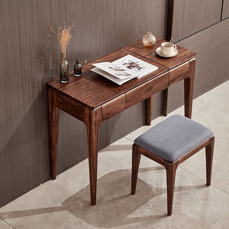 2 Drawer & Jewelry Vanity Desk Brown Wood Makeup Vanity Desk Clearhalo 'Bedroom Furniture' 'furn' 'furn_makeup_vanities' 'Furniture' 'Makeup Vanities' 'makeup_vanities' 1200x1200_6300d359-ce45-4f3c-92ff-2769152d1478