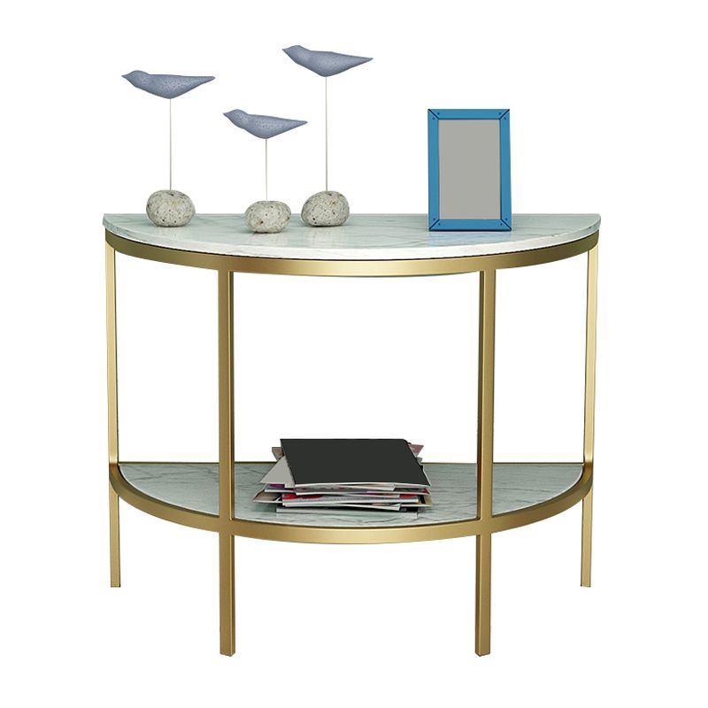 Modern Half Moon Console Table with Storage Shelf and Marble Top Clearhalo 'Console Tables' 'console_tables' 'Entry & Mudroom Furniture' 'furn' 'furn_console_tables' 'Furniture' 1200x1200_63053214-fe6e-4f57-b18a-57f2b3c65b55