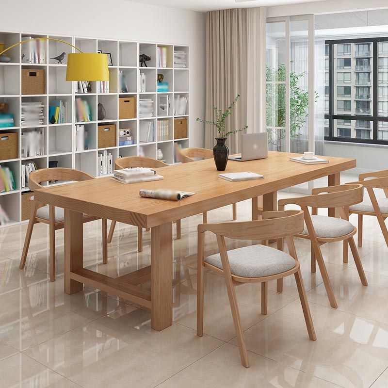 Contemporary Natural Wood Table Pine Rectangle Dining Table with Double Pedestal Clearhalo 'Dining Tables & Seating' 'Dining Tables' 'dining_table' 'furn' 'furn_dining_table' 'Furniture' 'furniture_dining_table' 'Kitchen & Dining Furniture' 'kitchen' 'kitchen_dining_table' 1200x1200_630d9d09-3855-4469-8275-030b24a624a1