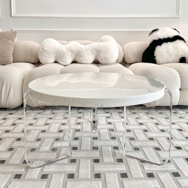 Round White Acrylic Coffee Table Contemporary 3 Legs Cocktail Table