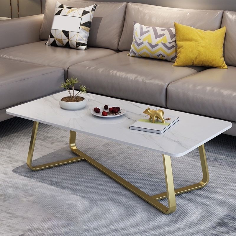 Modern Style Cocktail Table Slate Top Rectangular Coffee Table with Metal Base