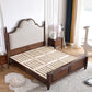 84.65 inch Wide Victorian Bed Frame Rubberwood Standard Bed with Upholstered Headboard