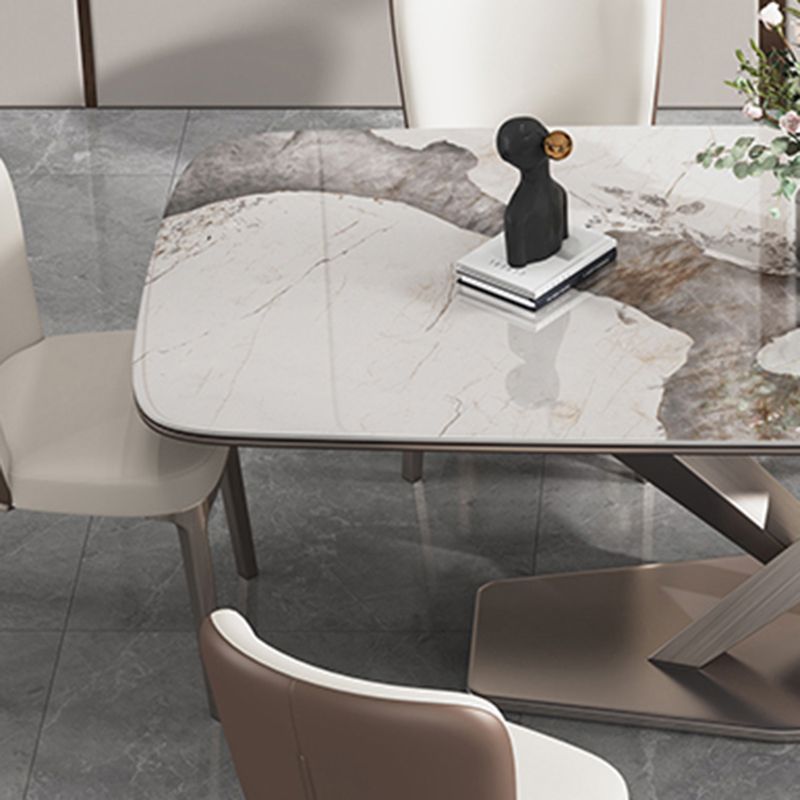 Modern Sintered Stone Dining Table Rectangle Table with Metal Pedestal Base Clearhalo 'Dining Tables & Seating' 'Dining Tables' 'dining_table' 'furn' 'furn_dining_table' 'Furniture' 'Kitchen & Dining Furniture' 1200x1200_6310fb67-5a5e-47d7-8dd4-017125010d65