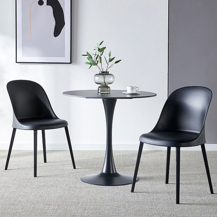 Round Dining Table Stone Top Dining Table in Black and White Clearhalo 'Dining Tables & Seating' 'Dining Tables' 'dining_table' 'furn' 'furn_dining_table' 'Furniture' 'Kitchen & Dining Furniture' 1200x1200_6315c57b-0742-4c44-adec-62e386f7d2a3