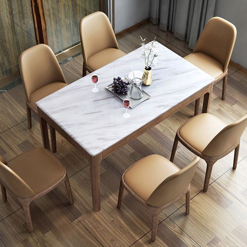 Rectangle Shape Mid-Century Dining Table Fixed Table with Marble Clearhalo ' dining_table' 'Dining Tables & Seating' 'Dining Tables' 'furn' 'furn_dining_table' 'Furniture' 'furniture_dining_table' 'Kitchen & Dining Furniture' 'kitchen&dining_furn' 'kitchen' 'kitchen_dining_table' 1200x1200_6317d376-8c87-410d-ac12-34dd41201001