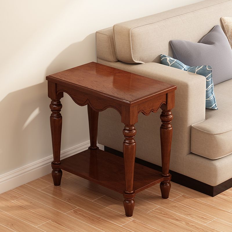 French Country Rectangular Wood Side Table Four-Leg End Table with Shelf