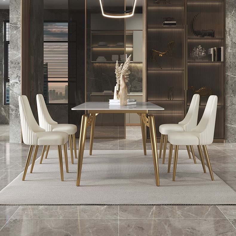 Traditional Luxury Dining Table White Sintered Stone 4 Legs Table with Gold Frame Clearhalo 'Dining Tables & Seating' 'Dining Tables' 'dining_table' 'furn' 'furn_dining_table' 'Furniture' 'furniture_dining_table' 'Kitchen & Dining Furniture' 'kitchen' 'kitchen_dining_table' 1200x1200_631dbe83-a81e-41cb-82a3-74f1dfb3e725