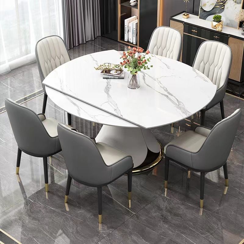 Glam Style Sintered Stone Table Pedestal Dining Table for Kitchen Clearhalo 'Dining Tables & Seating' 'Dining Tables' 'dining_table' 'furn' 'furn_dining_table' 'Furniture' 'Kitchen & Dining Furniture' 1200x1200_6323bdbd-546b-419d-b586-103bd9d1f3fb