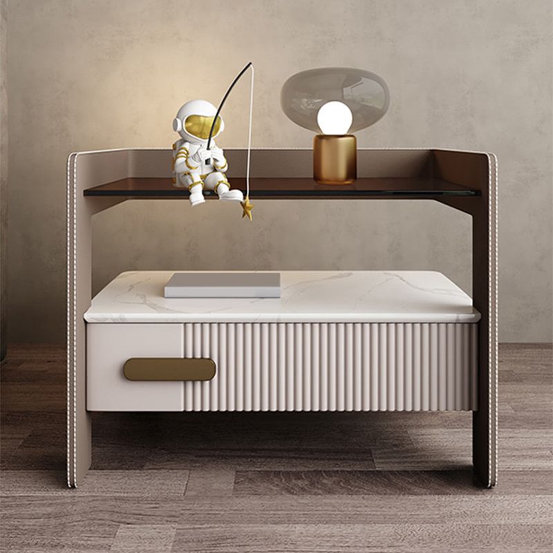 Table de nuit moderne 18 pouces H Top de nuit en bois massif en bois massif en cuir