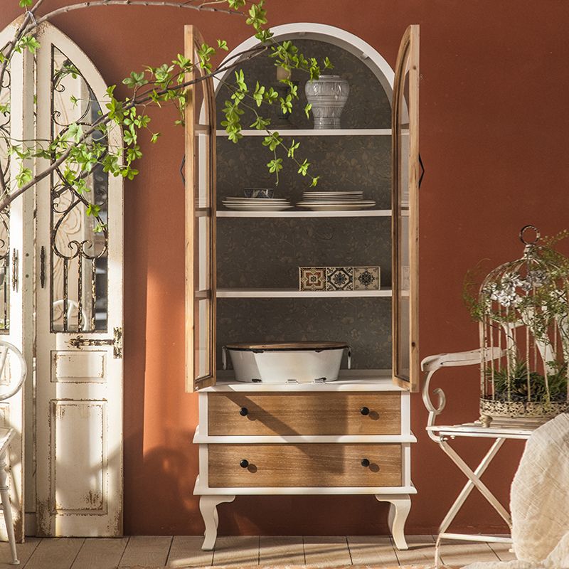 2-Door and 2-Drawer Accent Cabinet 69" Tall Solid Wood Glass Paned Storage Cabinet Clearhalo 'Cabinets & Chests' 'cabinets_chests' 'furn' 'furn_cabinets_chests' 'Furniture' 'Living Room Furniture' 1200x1200_632e725e-0f54-4937-b00a-b7ea17667ff7