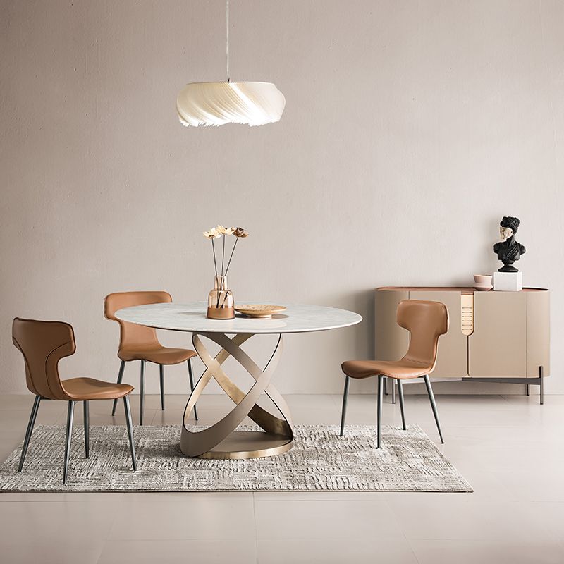 Modern Round Marble Top Dining Table with Metal Pedestal Base Clearhalo 'Dining Tables & Seating' 'Dining Tables' 'dining_table' 'furn' 'furn_dining_table' 'Furniture' 'Kitchen & Dining Furniture' 1200x1200_632eb07c-8bfd-4f2b-932a-de2d0b77b12a