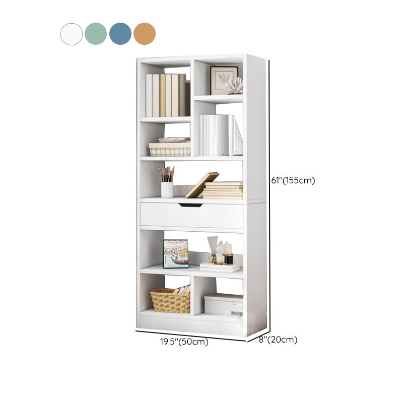Standard Engineered Wood Bookshelf Contemporary Open Back Bookcase with Drawers