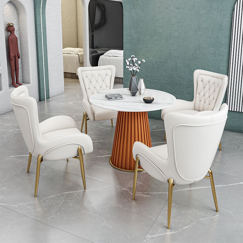 Glam 1/5 Pieces Dining Set Circular Stone Dining Table for Dining Room Clearhalo 'Dining Room Sets' 'Dining Tables & Seating' 'dining_room_set' 'furn' 'furn_dining_room_set' 'Furniture' 'furniture_dining_room_set' 'Kitchen & Dining Furniture' 1200x1200_63305238-8826-46e8-87c8-babc90eda5f6