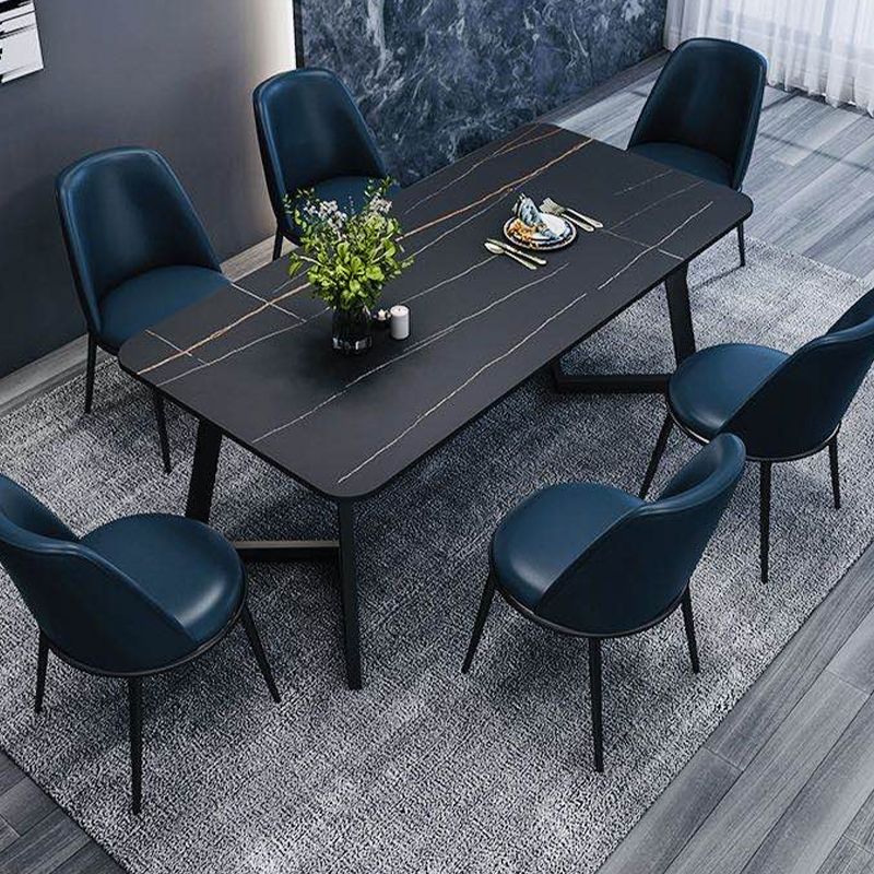 Rectangle Black Base Dining Room Kitchen Table Industrial Fixed Dinner Table Clearhalo 'Dining Tables & Seating' 'Dining Tables' 'dining_table' 'furn' 'furn_dining_table' 'Furniture' 'Kitchen & Dining Furniture' 1200x1200_6330f46f-5f3e-484c-a036-c1a35d749ad5