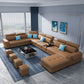 Sectional modular de cuero sintético contemporáneo con brazos cuadrados