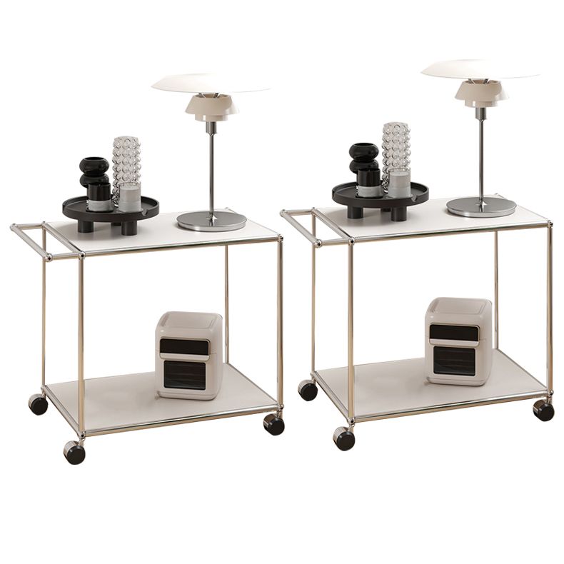 Medieval Modern Style Rectangular Metal Side Table with Wheel Base Design