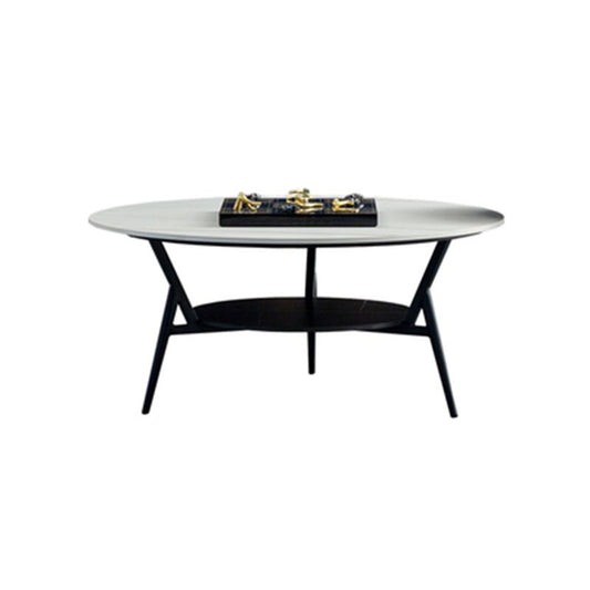 Modern Slate Trestle Coffee Table with Storage Round Cocktail Table in Grey Clearhalo 'Coffee & Accent Tables' 'Coffee Tables' 'coffee_tables' 'furn' 'furn_coffee_tables' 'Furniture' 'furniture_coffee_tables' 'Living Room Furniture' 1200x1200_63365c1d-f443-4628-8f69-44ecf5374e0b