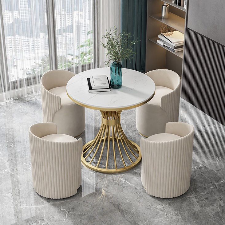 White Faux Marble Dining Table Traditional Luxury Round Table for Home Clearhalo 'Dining Tables & Seating' 'Dining Tables' 'dining_table' 'furn' 'furn_dining_table' 'Furniture' 'Kitchen & Dining Furniture' 1200x1200_6337183f-12d6-4702-aa30-b6c9bac455e8