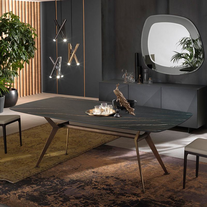 Industrial Sintered Stone Dining Table Rectangle Black Top Table with Metal Base Clearhalo ' dining_table' 'Dining Tables & Seating' 'Dining Tables' 'Furniture' 'furniture_dining_table' 'Kitchen & Dining Furniture' 'kitchen&dining_furn' 'kitchen' 'kitchen_dining_table' 1200x1200_63396aee-f956-458d-92f8-24e5f1801be8