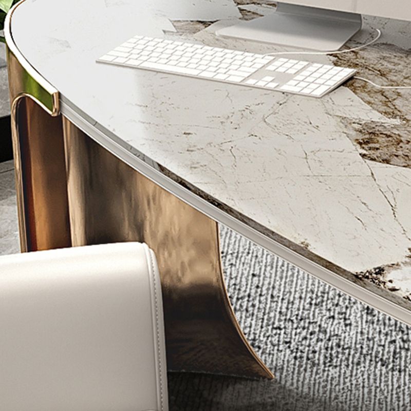 Bureau de bureau en métal Glam Style Stone Writing Bureau avec 3 tiroirs