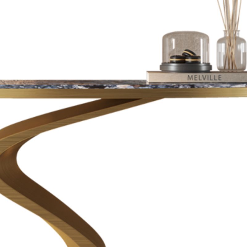 Glam Golden Console Accent Table with Half Moon Stone for Hall