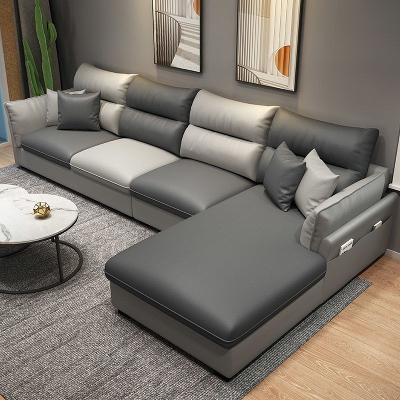 Mid Century Modern Faux Feather 4-seat Sofa & Chaise For Living Room Clearhalo 'furn' 'furn_sectionals' 'Furniture' 'Living Room Furniture' 'Sectionals' 1200x1200_634030cc-d949-408e-be9c-e62c3b873a8e