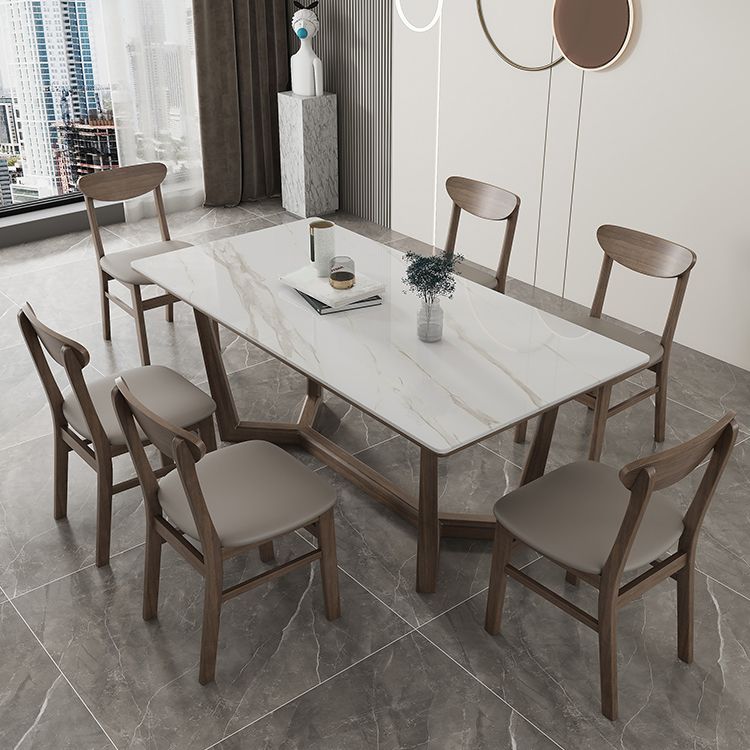 Rectangle Mid-Century Modern Dining Table White Tone Fixed Table with Sintered Stone Clearhalo ' dining_table' 'Dining Tables & Seating' 'Dining Tables' 'furn' 'furn_dining_table' 'Furniture' 'furniture_dining_table' 'Kitchen & Dining Furniture' 'kitchen&dining_furn' 'kitchen' 'kitchen_dining_table' 1200x1200_634631dd-25e3-46b3-8eca-6fcb043f04c8
