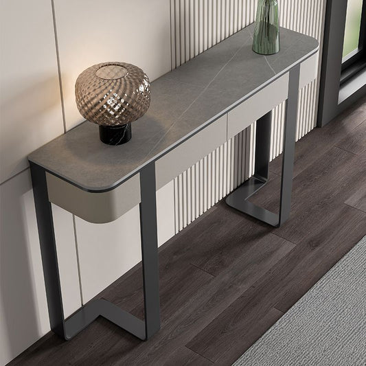 14 inch Wide Glam Console Table Half Moon Marble Accent Table