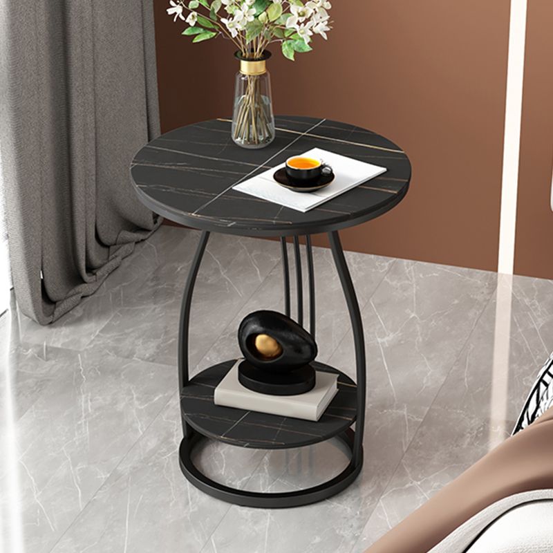 Modernistic Metal Frame End Table Round End Table with Slate Top
