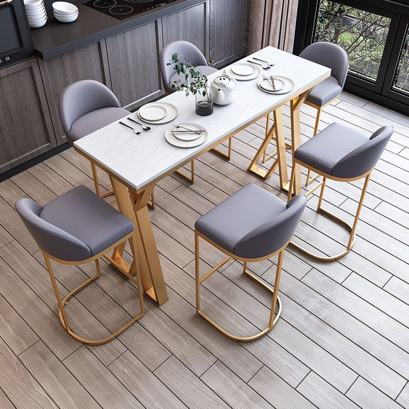 Glam Bar Table Set 1/2/3/5/7 Pcs White Stone Bar Table with Upholstered Stools Clearhalo 'Bar Furniture' 'furn' 'furn_home_bar_bar_sets' 'Furniture' 'Home Bars & Bar Sets' 'home_bar_bar_sets' 'Kitchen & Dining Furniture' 1200x1200_634f0237-531d-4df6-b8e3-562d93e672bc