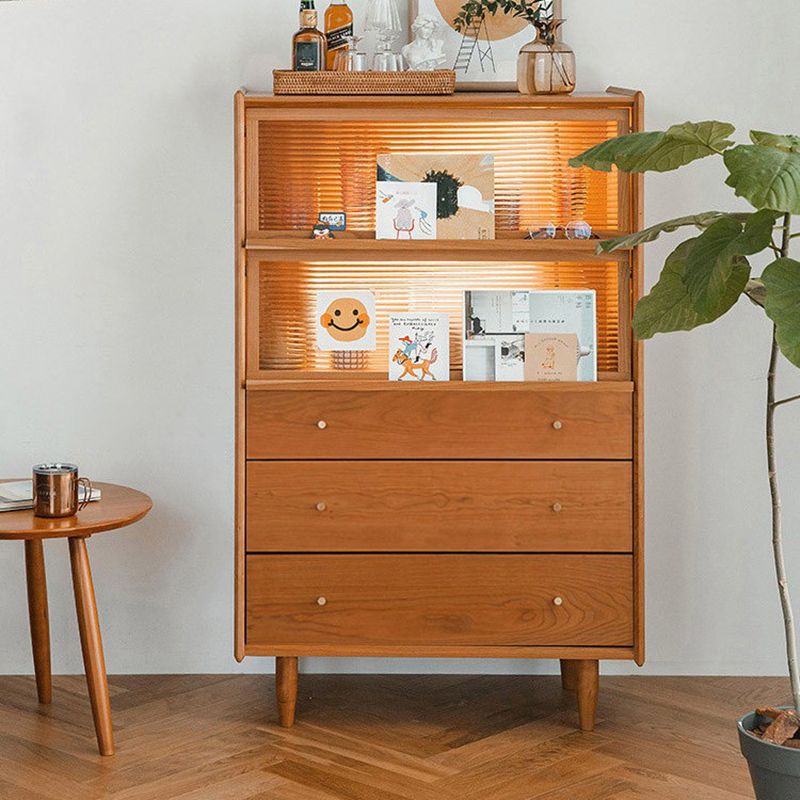 Contemporary Cabinet Solid Wood 3 - Drawer With Doors Glass Paned Accent Cabinet Clearhalo 'Cabinets & Chests' 'cabinets_chests' 'furn' 'furn_cabinets_chests' 'Furniture' 'Living Room Furniture' 1200x1200_634fdc61-9213-4e28-ab77-0067904d21c4